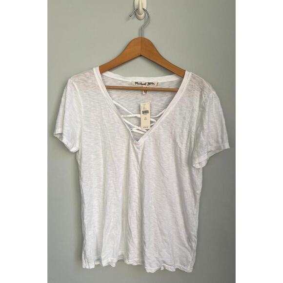 nwt ANTHROPOLOGIE MICHAEL STARS sz One Size Fits All white lace up neck tee - Picture 1 of 4